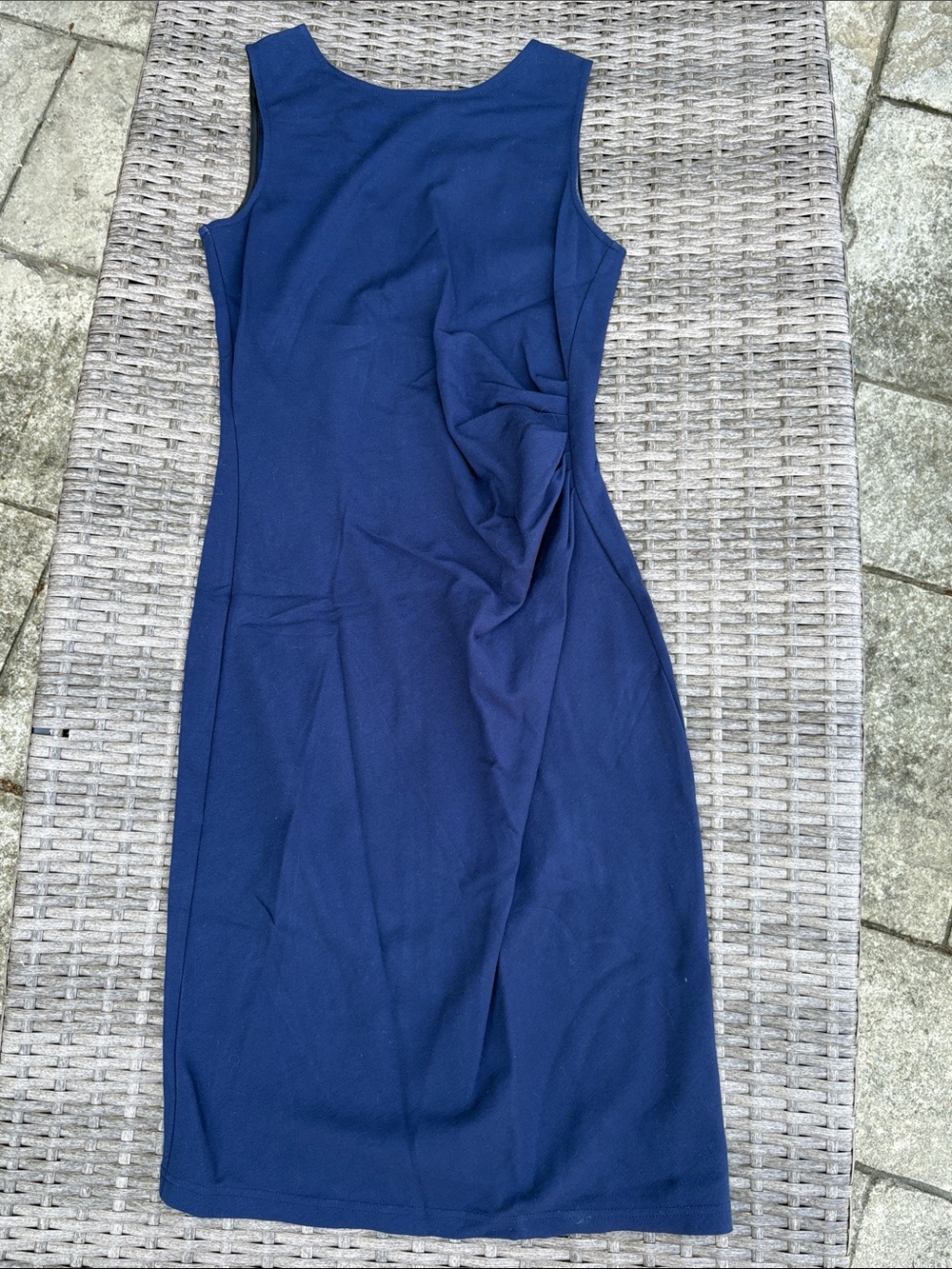 Kenneth Cole New York Navy Sleeveless Midi Dress with Side Drape